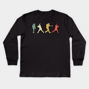 Baseball Catcher Pitcher Batter silhouette Kids Long Sleeve T-Shirt
